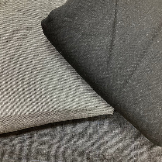 Remnant 3 Pieces of Wool Dressmaking Fabrics Charcoal Grey with blue pin stripe check, Grey and Dark Grey/Black