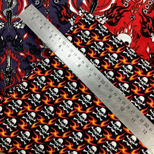 Remnants Skulls and Fire 100% Cotton Fabric Craft Projects Sewing 6m in total