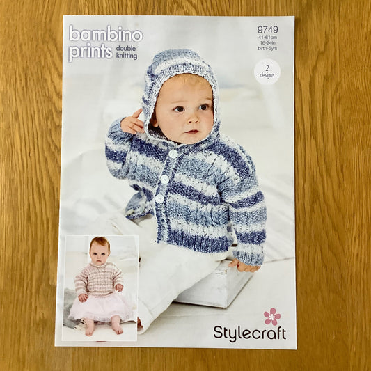 Stylecraft Bambino Prints Double Knitting DK Pattern Sweater Jumper Jacket Childrens 9749