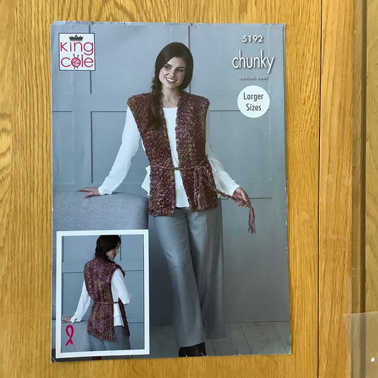 King Cole Ladies Shadow Chunky Knitting Pattern 30" - 52" 5192
