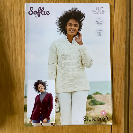 Stylecraft Softie Chunky Ladies Sweater Jumper Cardigan Knitting Pattern  9817
