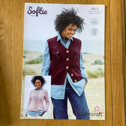 Stylecraft Softie Chunky Ladies Waistcoat Gilet Jumper Sweater Knitting Pattern 9813