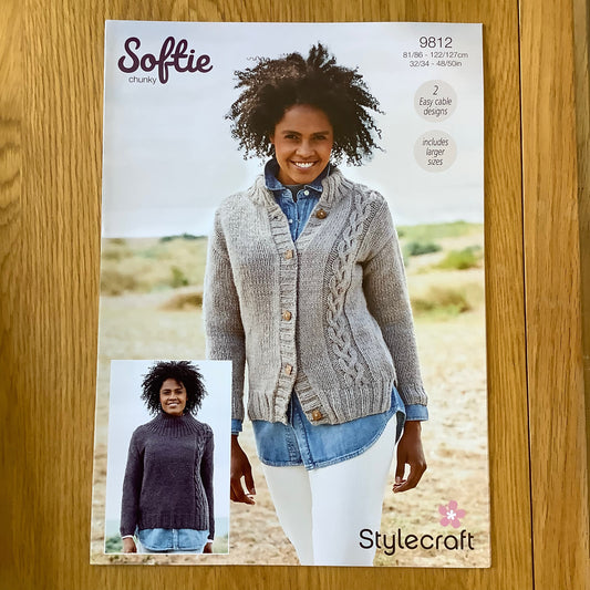 Stylecraft Softie Chunky Ladies Cabled Jacket cardigan Sweater Jumper Knitting Pattern 9812