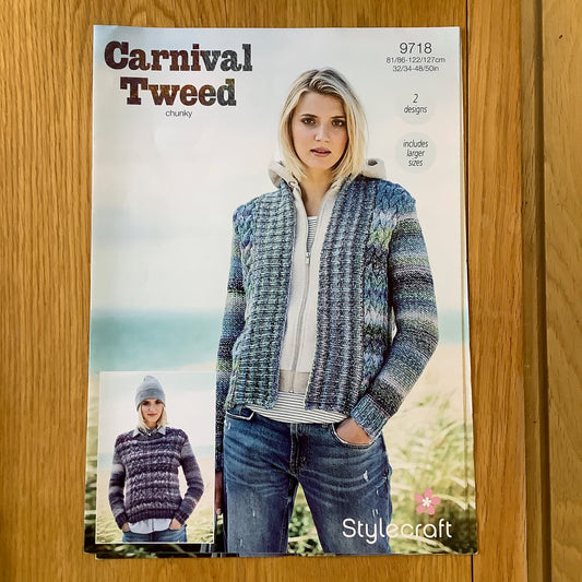 Stylecraft Carnival Tweed Chunky Ladies Cabled Jacket & Jumper Sweater Knittting Pattern 9718