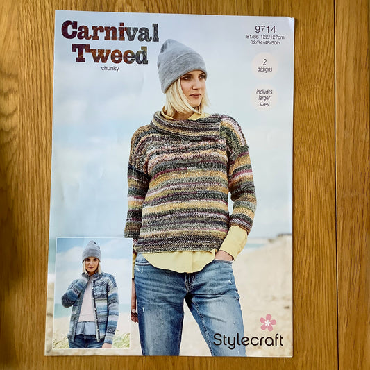 Stylecraft Carnival Tweed Ladies Cardigan Sweater Jumper Chunky Knitting Pattern 9714