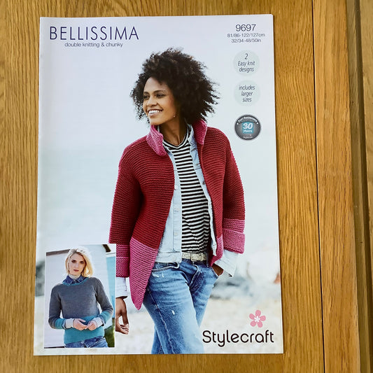 Stylecraft Bellissima Ladies Jacket & Round Neck Jumper Sweater Chunky Knitting Pattern 9697