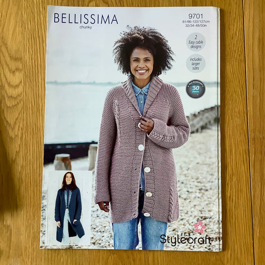Stylecraft Bellissima Ladies Shawl Collar Jacket & Cardigan Chunky Knitting Pattern 9701