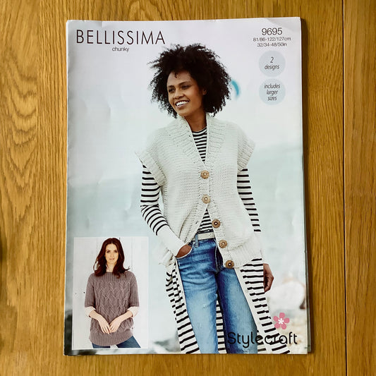 Stylecraft Bellissima Ladies Sweater Jumper Jacket Gilet Chunky Knitting Pattern 9695