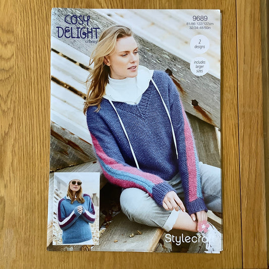 Stylecraft Cosy Delight Ladies Round Neck Sweater Jumper & Cardigan Chunky Knitting Pattern 9689
