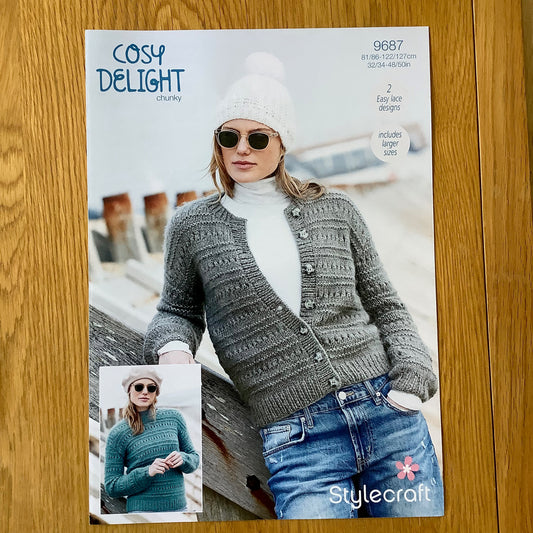 Stylecraft Cosy Delight Ladies Cardigan & Sweater Jumper Chunky Knitting Pattern 9687