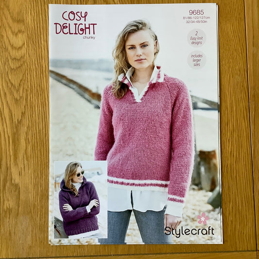 Stylecraft Cosy Delight Ladies Chunky Sweater Jumper Hoodie Knitting Pattern 9685