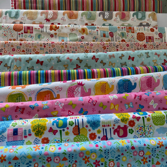 Makower Ellie Elephant 10 Designs Patchwork Craft Quilting 100% Premium Cotton Fabric