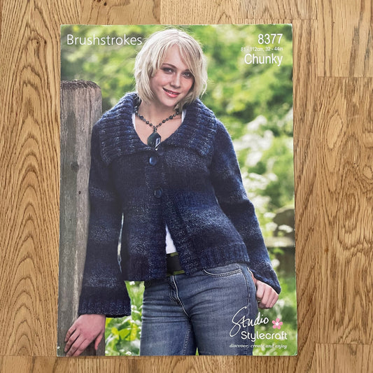 Stylecraft Brushstrokes Chunky Ladies Jacket Cardigan Knitting Pattern 32" - 44" 8377
