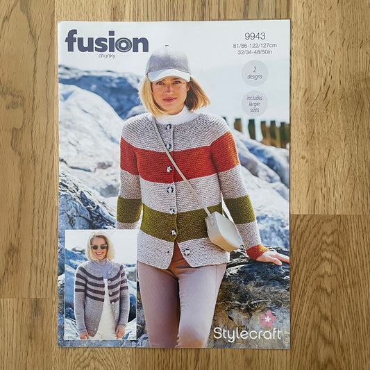 Stylecraft Fusion Chunky Ladies Broad and Narrow Striped Knitting Pattern  9943