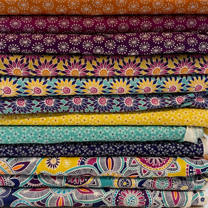 Makower Henna Beth Studley Set 1 | Floral Geometric 12 Designs | Patchwork Quilting | 100% Cotton