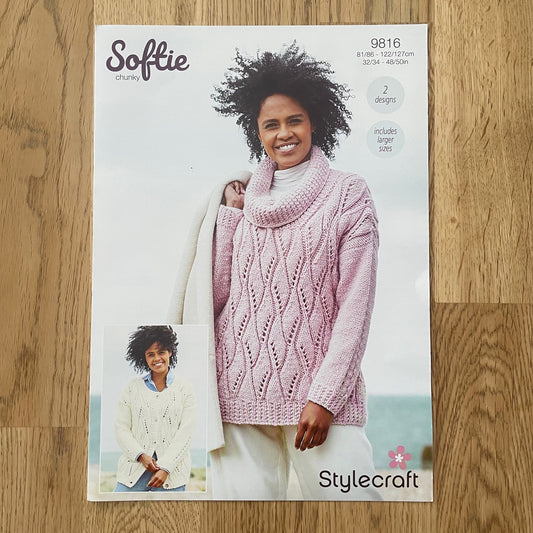 Stylecraft Softie Chunky Ladies Sweater Jumper Cardigan Knitting Pattern 9816