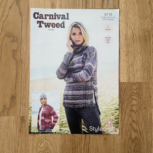Stylecraft Carnival Tweed Chunky Ladies Sweater & Jacket Knitting Pattern 9716