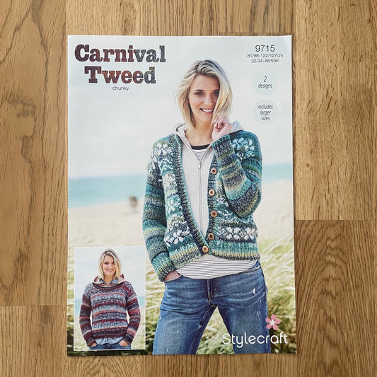 Stylecraft Carnival Tweed Ladies Cardigan Seater Jumper Chunky Knitting Pattern  9715