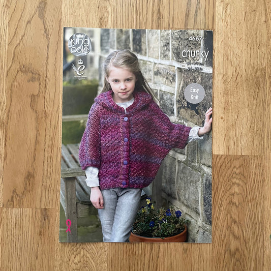 King Cole Children's Jumper Hoodie Easy Knit Chunky Knitting Pattern 4667