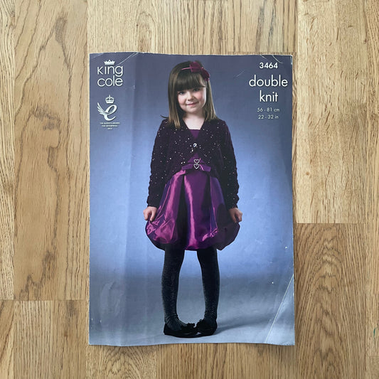 King Cole Double Knit DK Knitting Pattern Children's Bolero Cardigan 3464