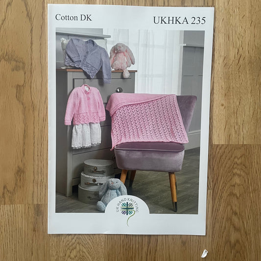 UK Hand Knitting Cotton Double Knit DK Baby Babies Cardigan Blanket Knitting Pattern UKHKA 235