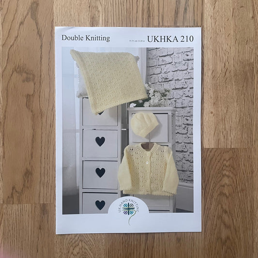 UK Hand Knitting Double Knit DK Babies Baby Cardigan Blanket Hat Knitting Pattern  UKHKA 210