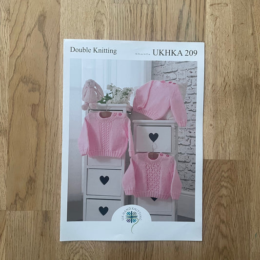 UK Hand Knitting Double Knit DK Baby Babies Jumper Knitting Pattern UKHKA 209