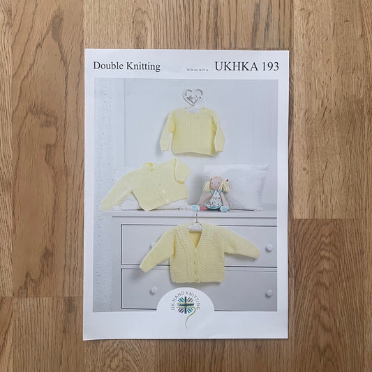 UK Hand Knitting Double Knit DK Baby Babies Cable Cardigan Jumper Knitting Pattern UKHKA 193