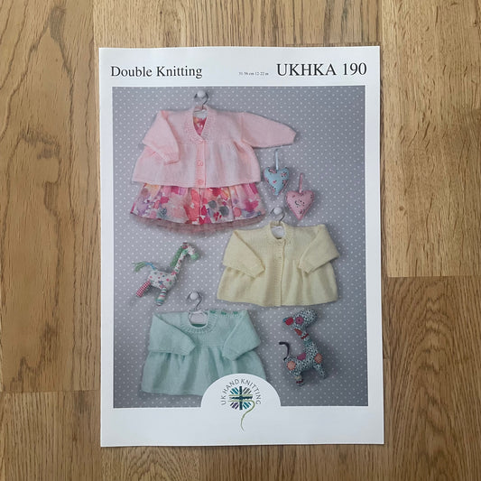 UK Hand Knitting Baby Babies Cardigan Dress Double Knit DK Knitting Pattern UKHKA 190