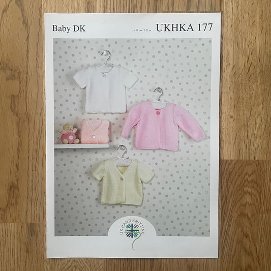 UK Hand Knitting Baby Babies Double Knit Easy Cardigan DK Double Knitting Pattern UKHKA 177