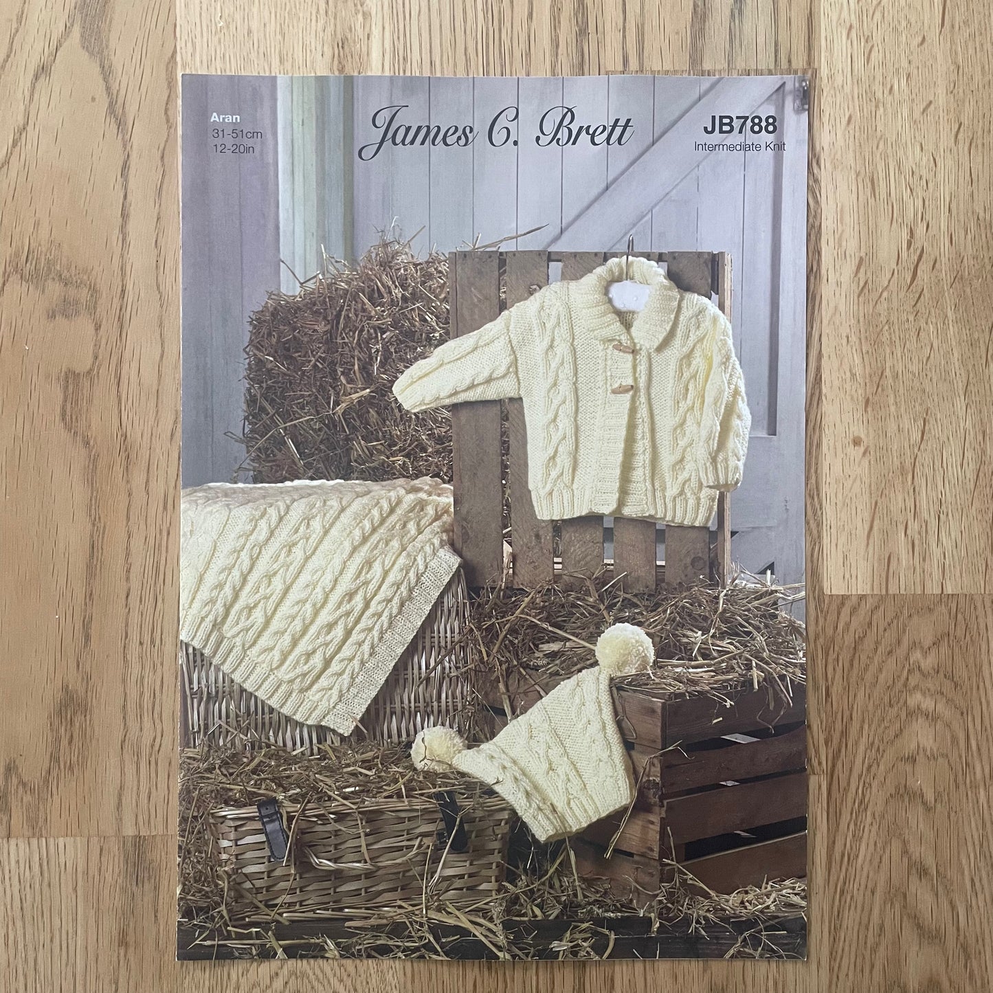James C. Brett Aran Baby Babies Cable Jacket Hat Blanket Knitting Pattern JB788