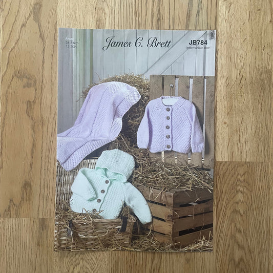 James C. Brett Aran Knitting Pattern Baby babies Blanket Cardigan Hoodie JB784