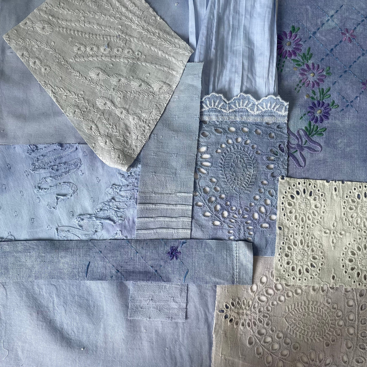 Hand-Dyed Vintage Textile Pack No.1 — Blue, Grey and White