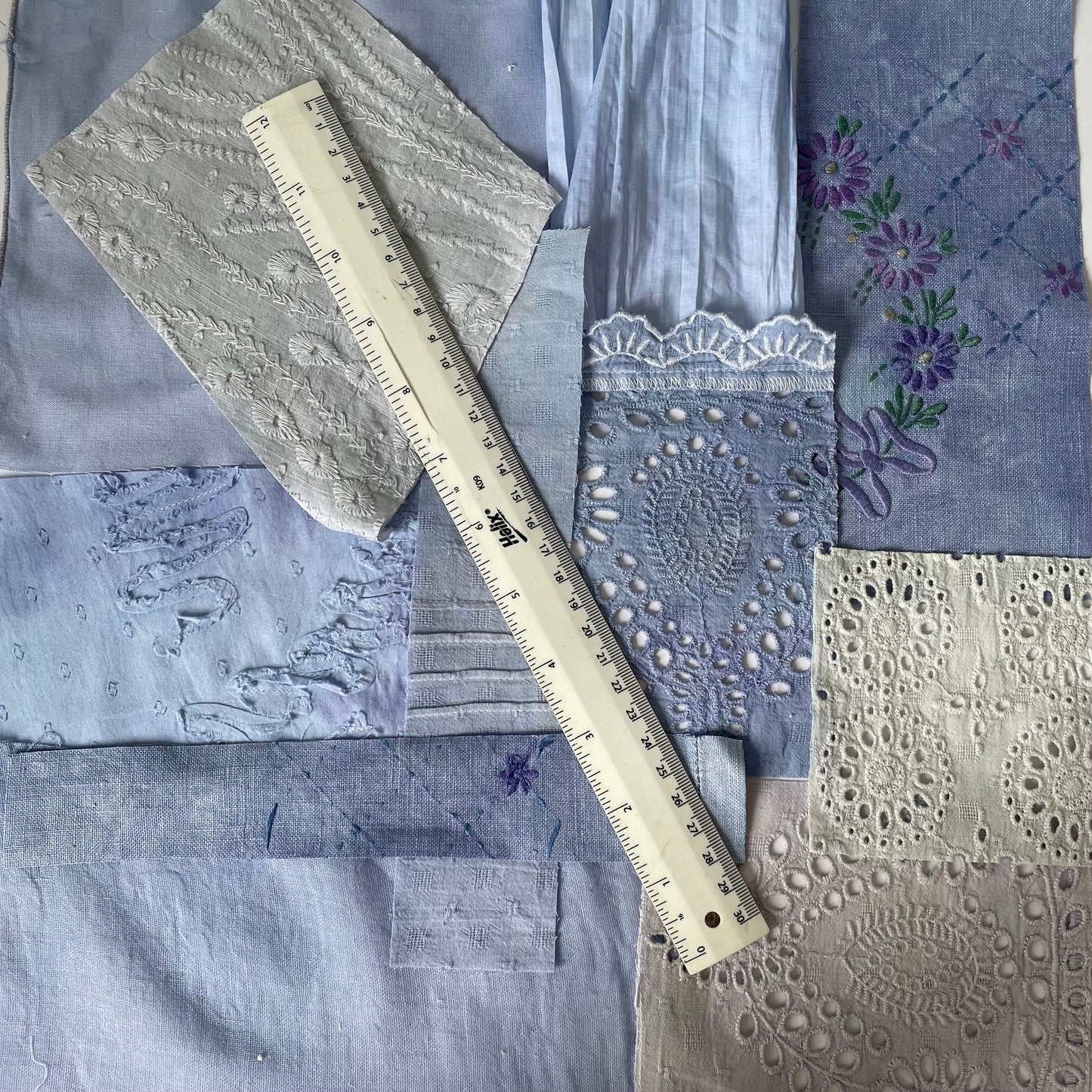 Hand-Dyed Vintage Textile Pack No.1 — Blue, Grey and White