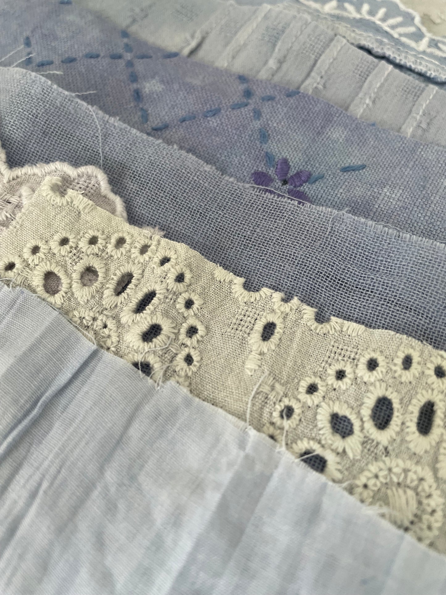 Hand-Dyed Vintage Textile Pack No.1 — Blue, Grey and White