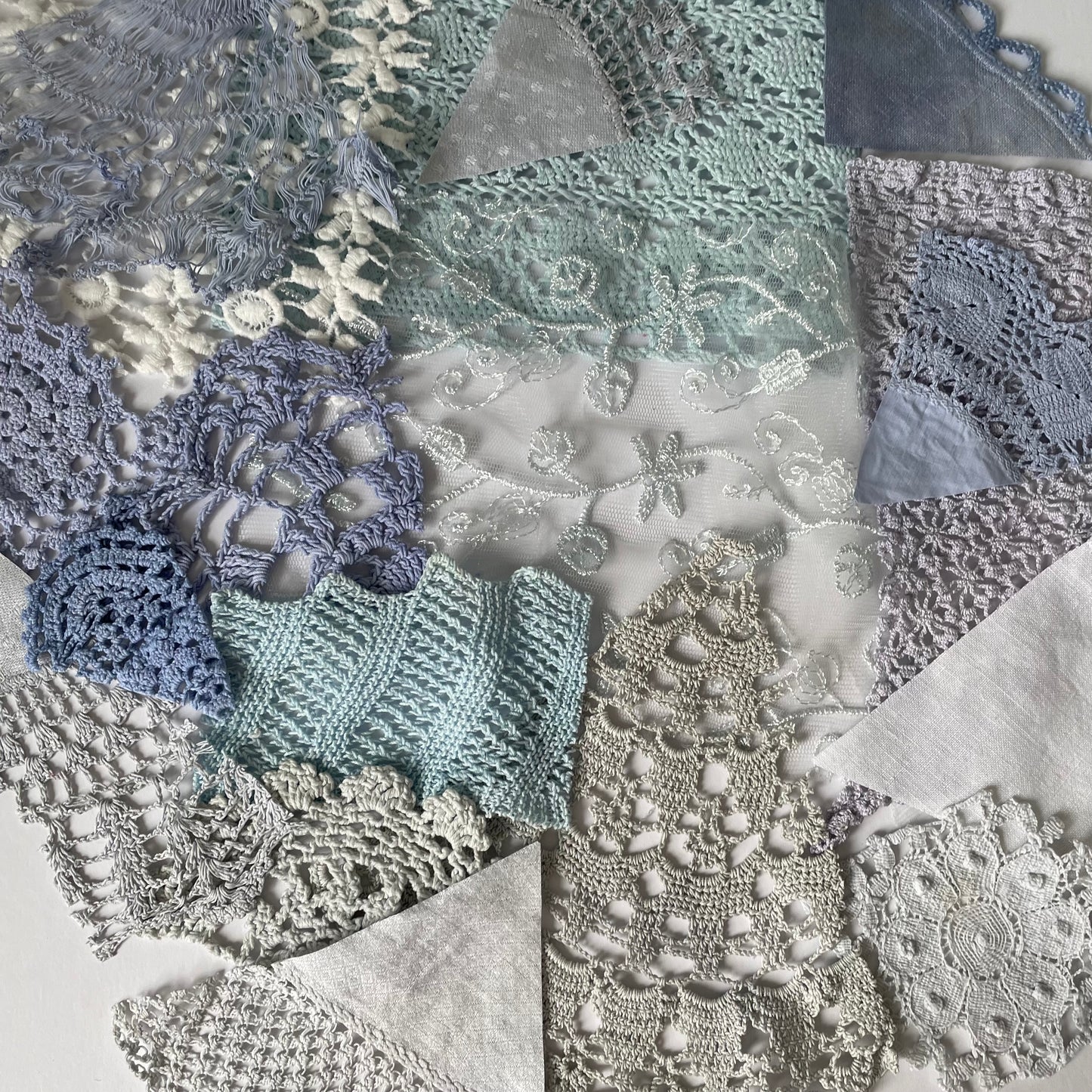 Hand-Dyed Vintage Textile Pack No.1 — Blue, Grey and White
