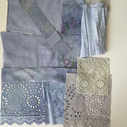 Hand-Dyed Vintage Textile Pack No.3 — Blue, Grey and White