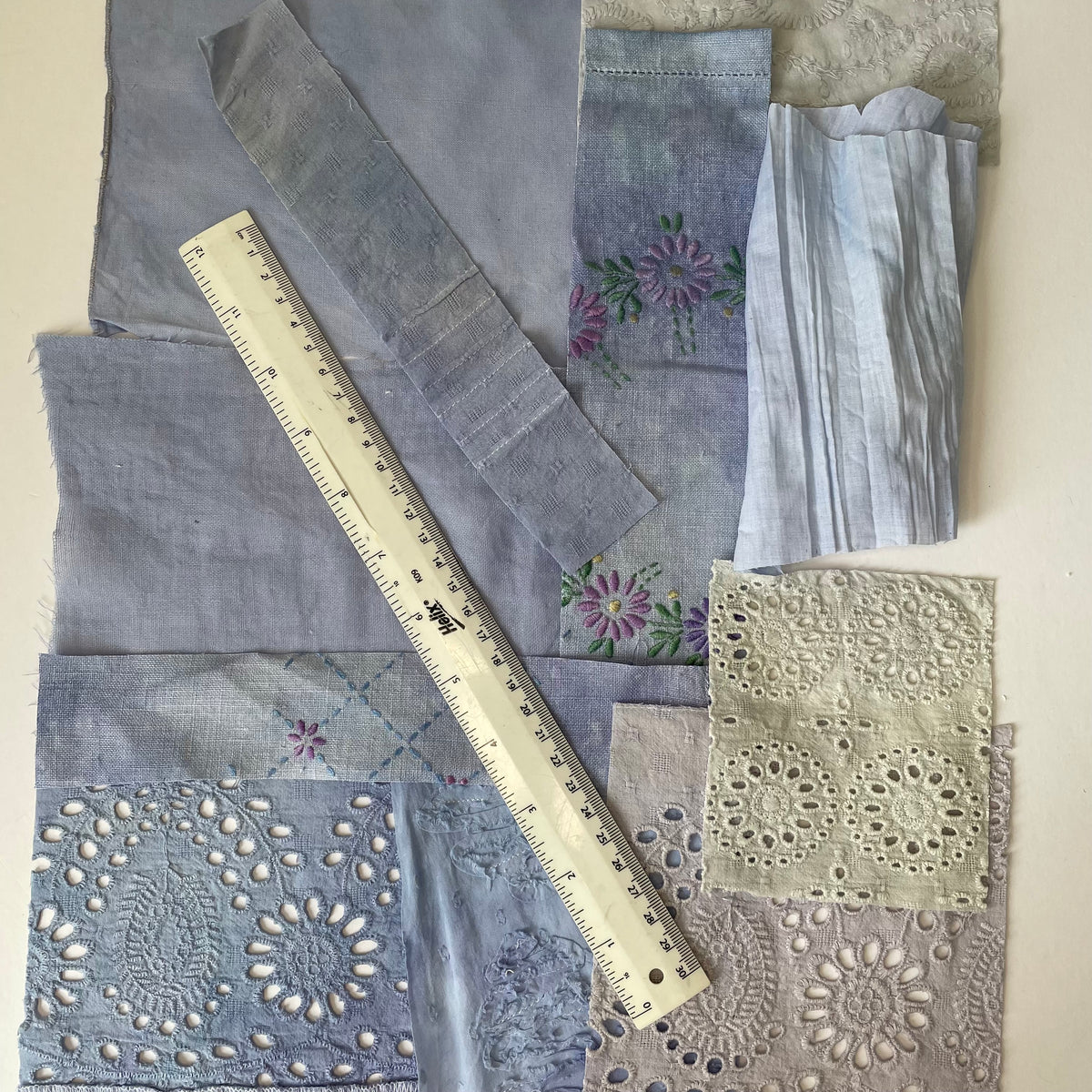 Hand-Dyed Vintage Textile Pack No.3 — Blue, Grey and White