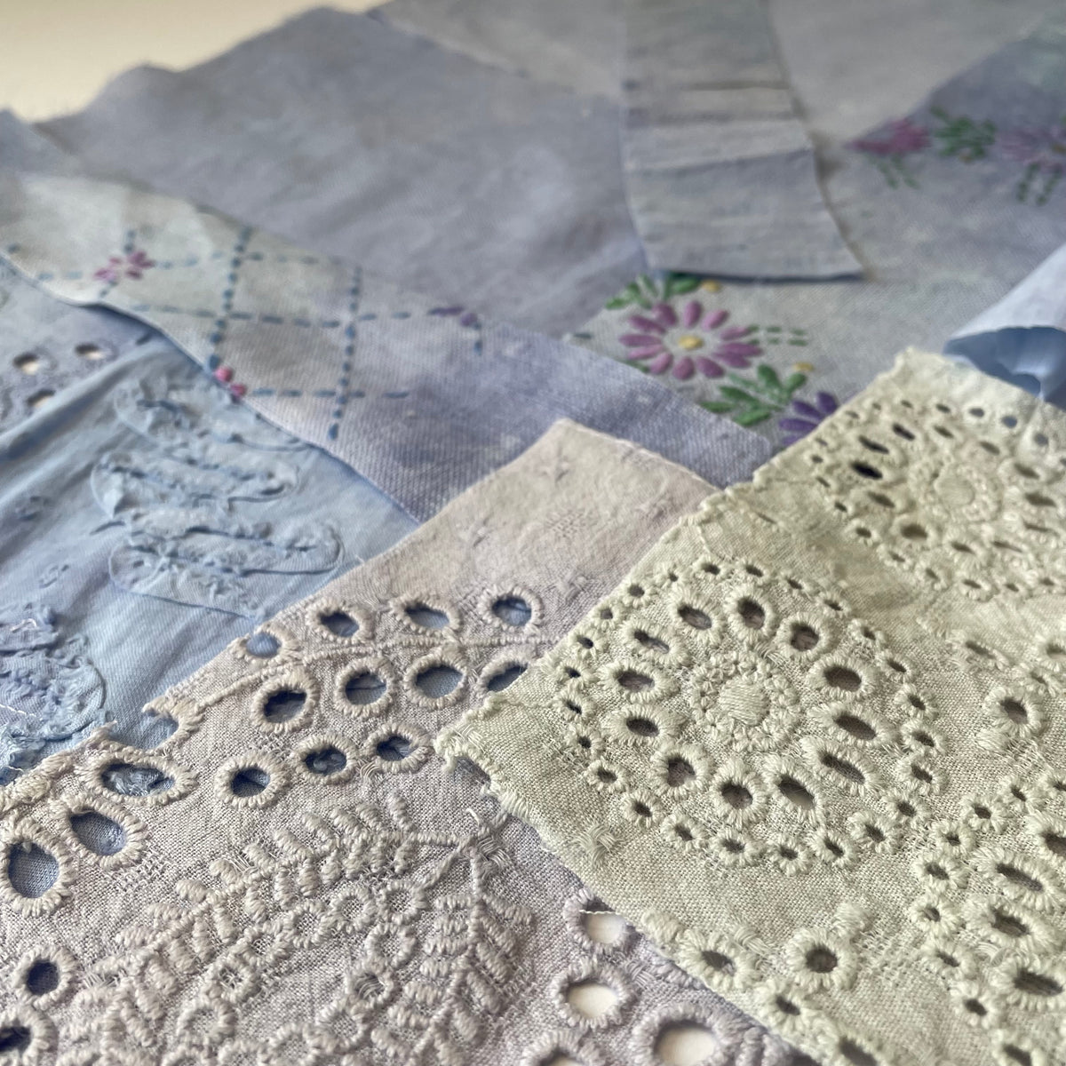 Hand-Dyed Vintage Textile Pack No.3 — Blue, Grey and White