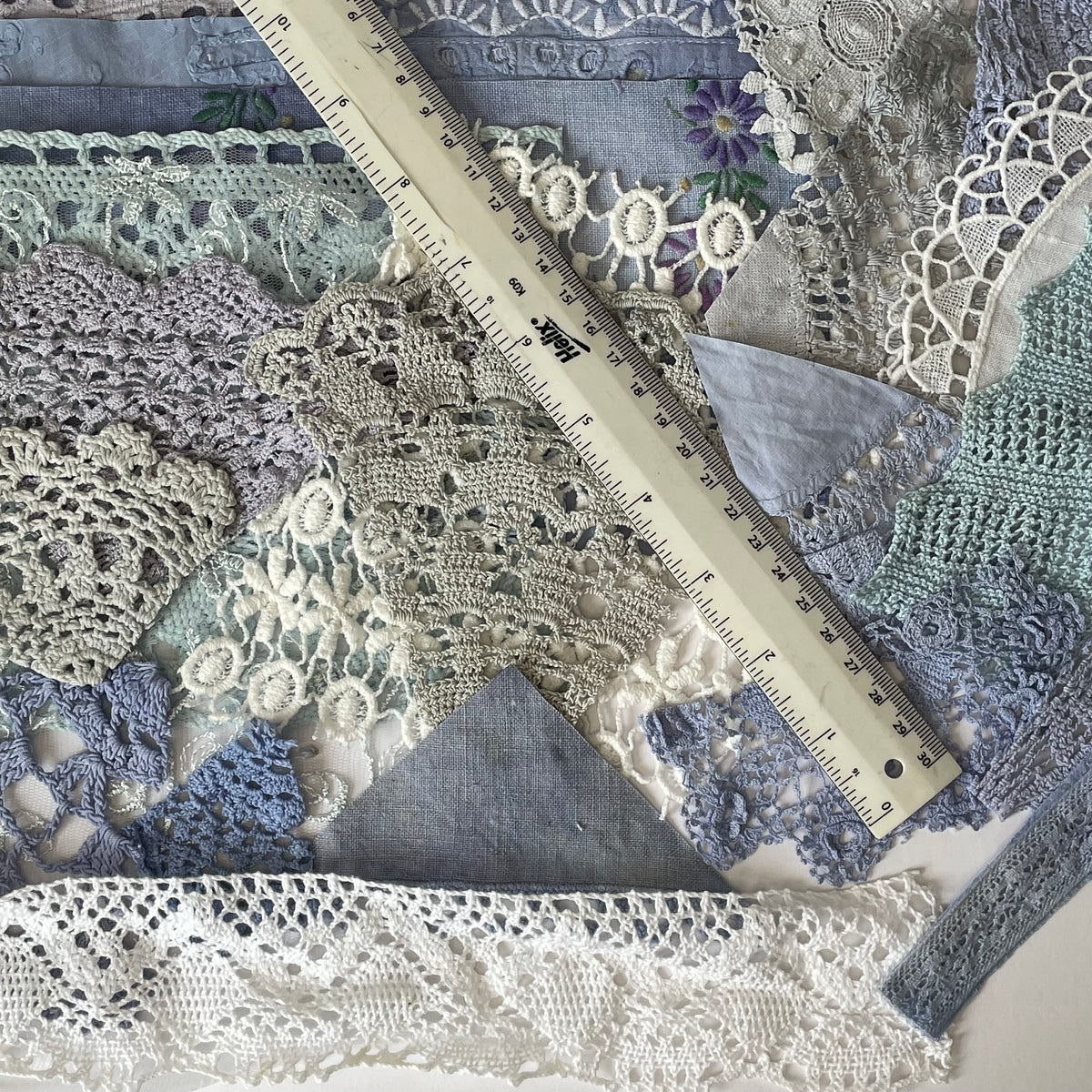 Hand-Dyed Vintage Textile Pack No.3 — Blue, Grey and White