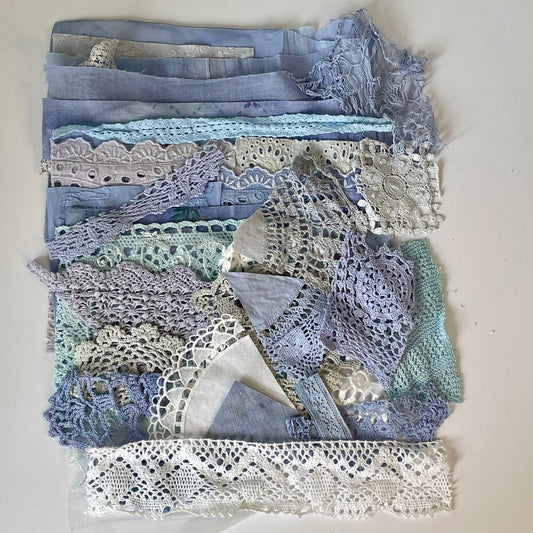 Hand-Dyed Vintage Textile Pack No.3 — Blue, Grey and White