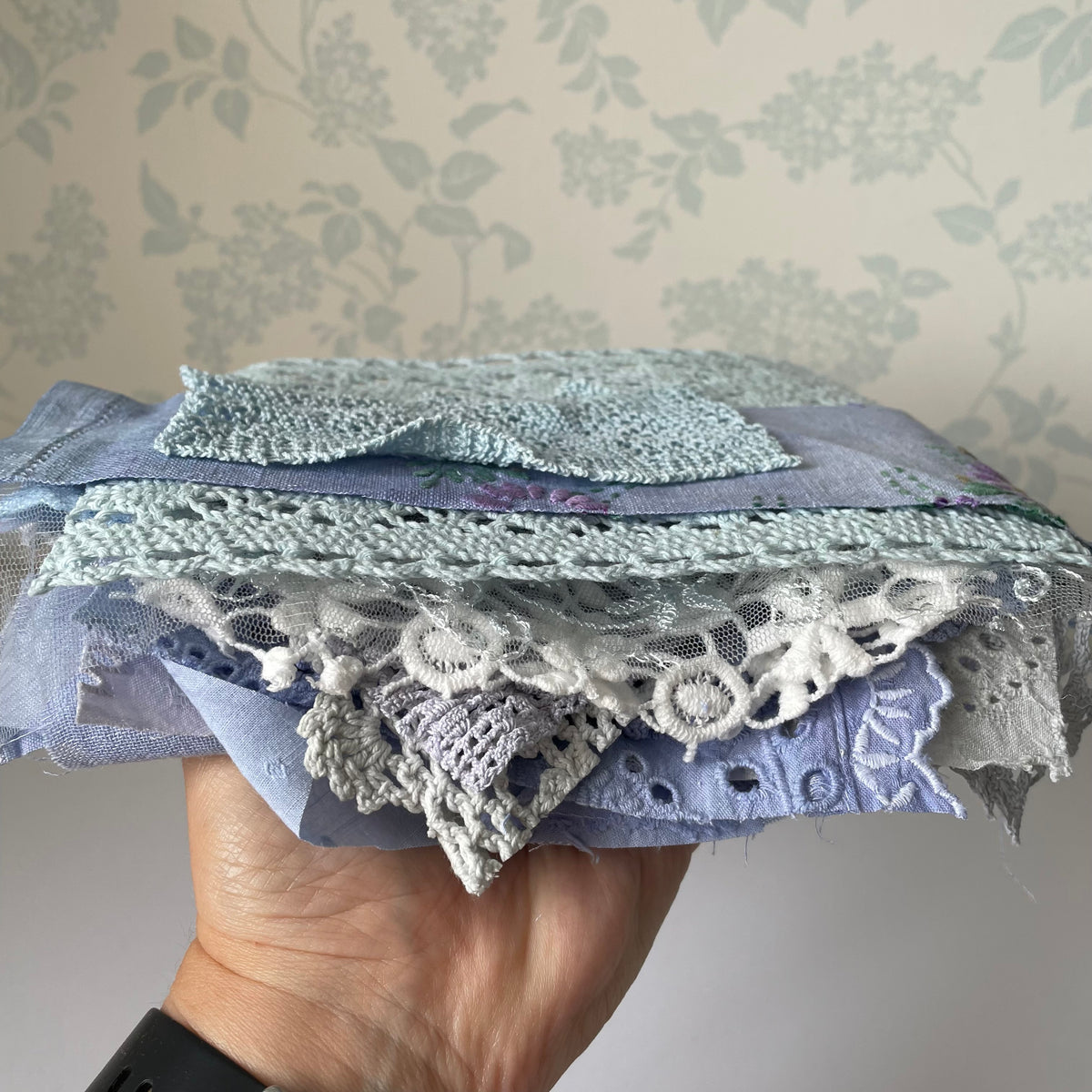 Hand-Dyed Vintage Textile Pack No.3 — Blue, Grey and White