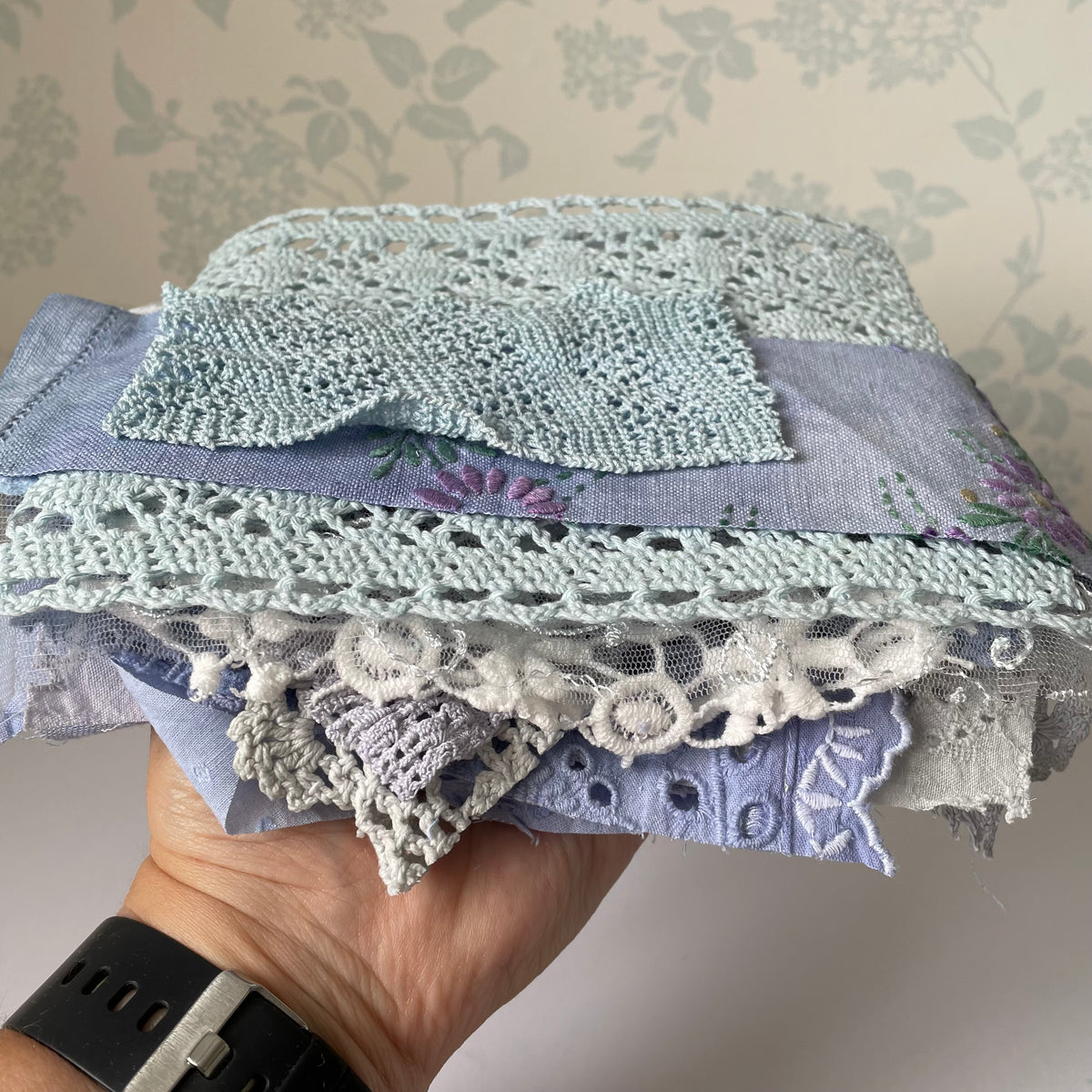 Hand-Dyed Vintage Textile Pack No.3 — Blue, Grey and White