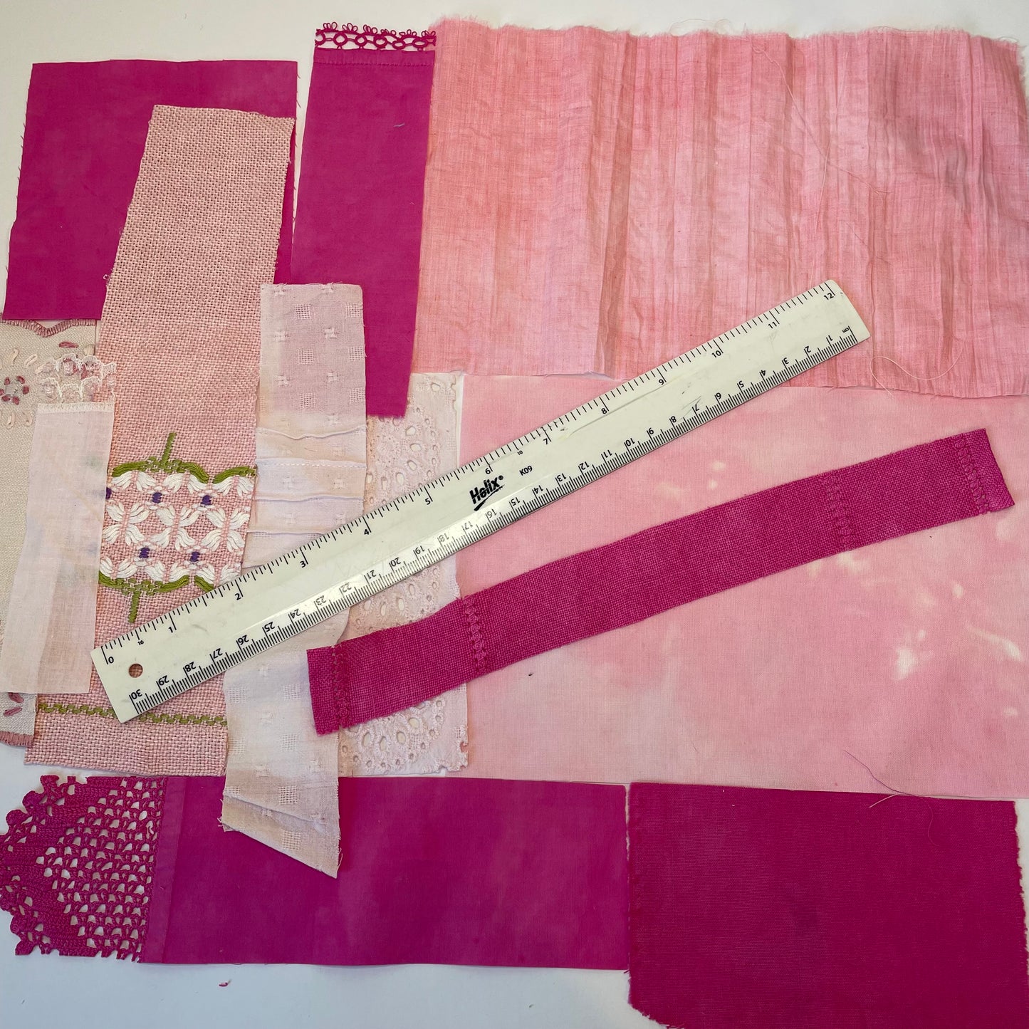 Hand-Dyed Vintage Textile Pack - Pink and White