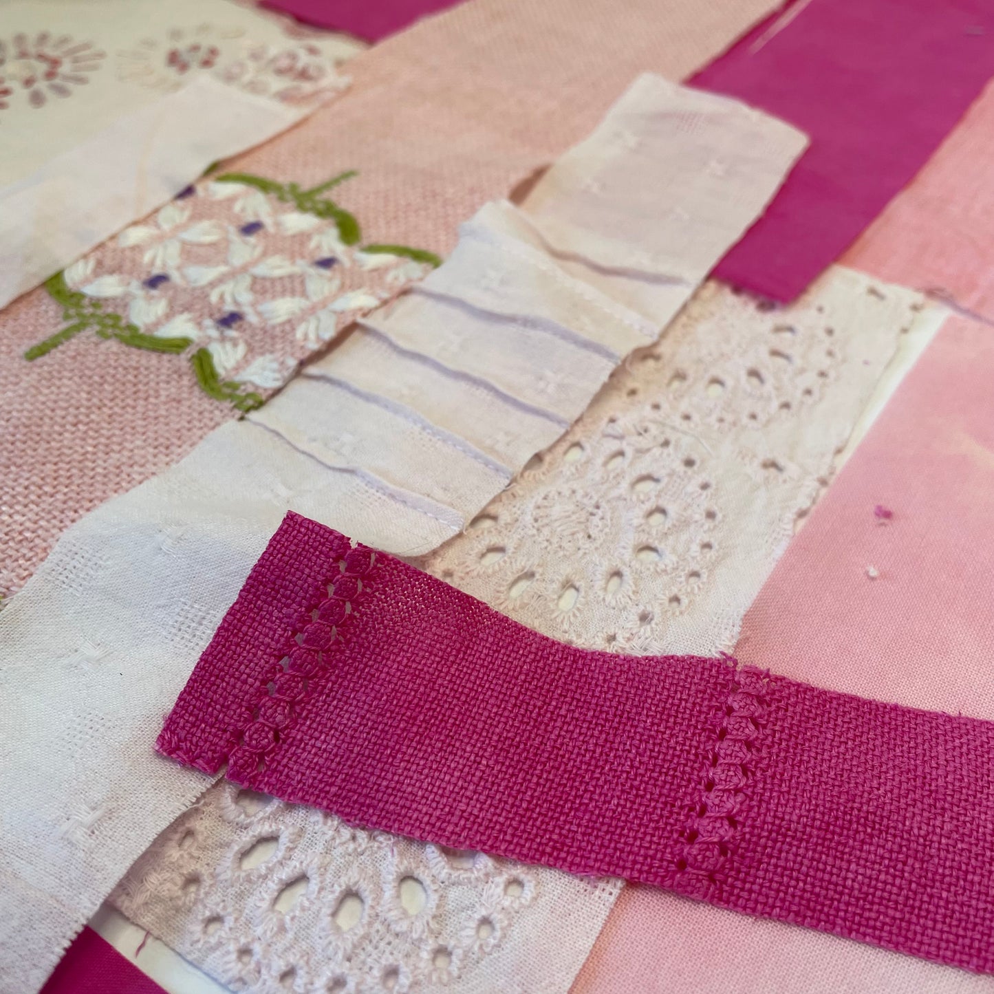 Hand-Dyed Vintage Textile Pack - Pink and White