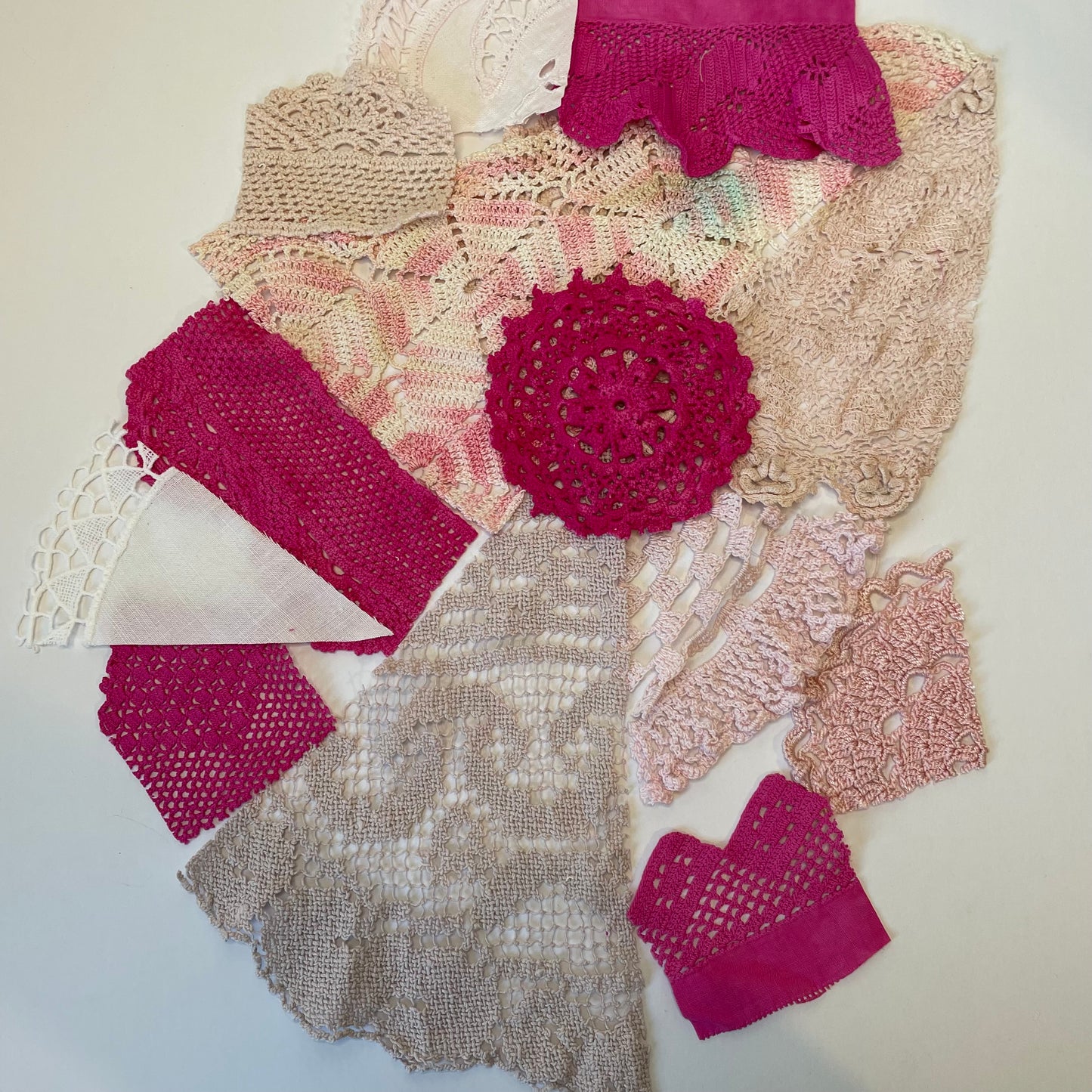 Hand-Dyed Vintage Textile Pack - Pink and White