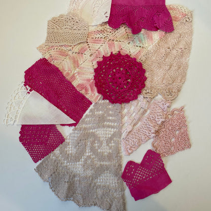 Hand-Dyed Vintage Textile Pack - Pink and White