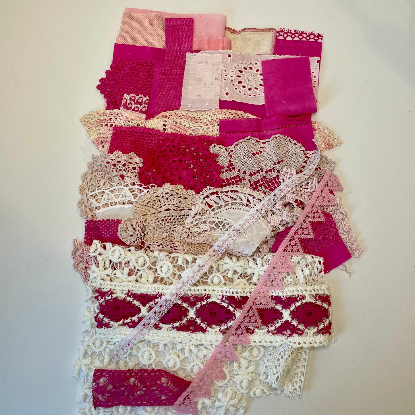 Hand-Dyed Vintage Textile Pack - Pink and White