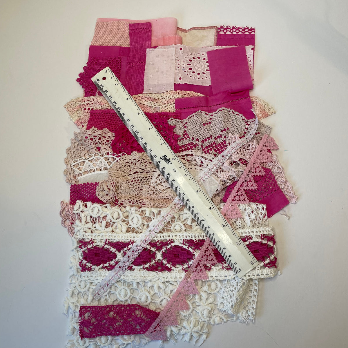 Hand-Dyed Vintage Textile Pack - Pink and White