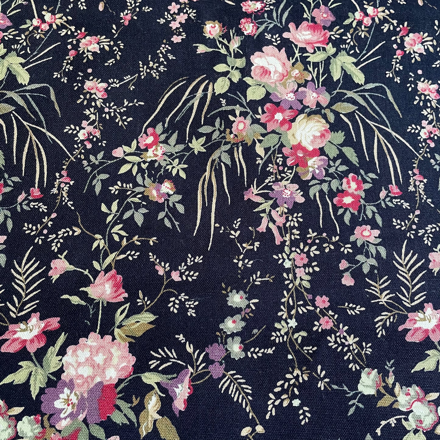 Navy Blue Floral Cotton Canvas Fabric | Hard Wearing Cotton for Bag Making, Totes & Cushions | Sold by the Half Metre